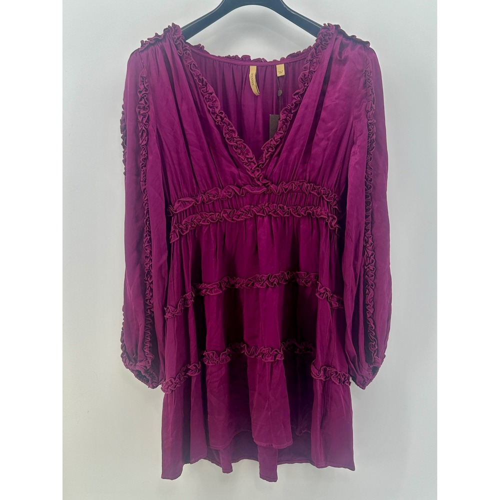 Shyanne Ruffle Mini Dress Women Large Fuchsia Tiered Fit & Flare Long Sleeve NWT - Picture 5 of 10